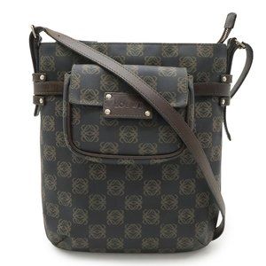 LOEWE Anagram Shoulder Bag in PVC and Leather, Dark Brown